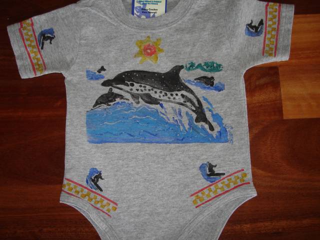  Spotted Dolphin infant creeper in Steel Gray
